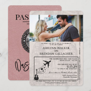 Convite Casamento de Passaporte Dusty Rosa Nashville