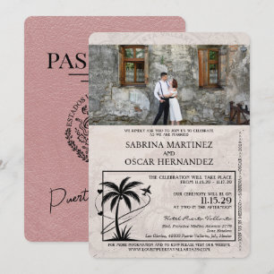 Convite Casamento de Passaporte Dusty Rosa Puerta Vallarta