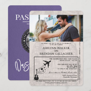 Convite Casamento de Passaporte Lilac Purple Nashville