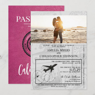 Convite Casamento de Passaporte Magenta California