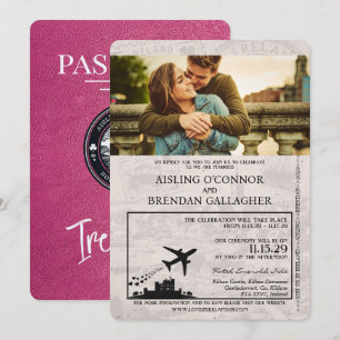 Convite Casamento de Passaporte Magenta Pink Ireland