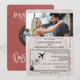 Convite Casamento de Passaporte Nashville Light Burgundy
