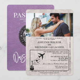 Convite Casamento de Passaporte Nashville Roxo da lavanda