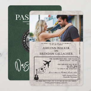 Convite Casamento de Passaporte Nashville Verde