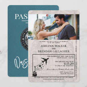Convite Casamento de Passaporte Teal Nashville