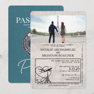 Convite Casamento de Passaporte Teal Paris