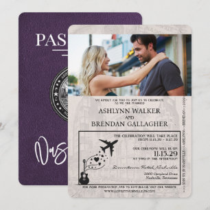 Convite Casamento de Passaporte Violet PurpleNashville