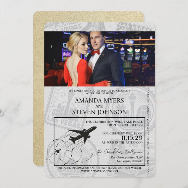 Convite Casamento de Passaportes de Las Vegas (Frente/Verso)