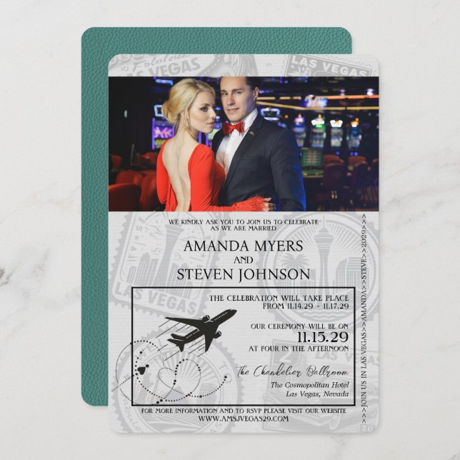 Convite Casamento de Passaportes Turquoise Las Vegas (Frente/Verso)