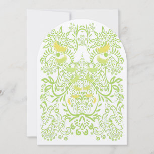 Convite Casamento de Pássaros Caprichosos Amarelo Manteiga