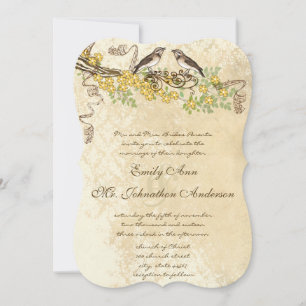 Convite Casamento de Pássaros com Flor de Cerejeira Amarel