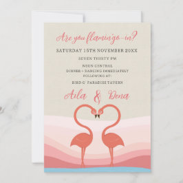 Convite Casamento de Pássaros de Amor Flamingo Divertido