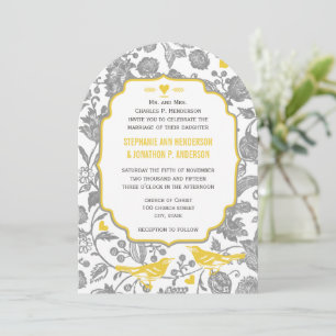 Convite Casamento de Pássaros de Amor Florais Cinza e Amar