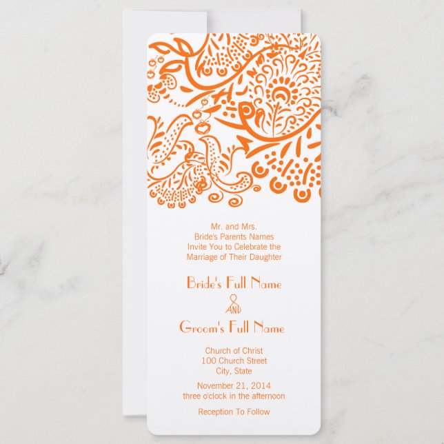 Convite Casamento de Pássaros de Amor Laranja Coral (Frente)