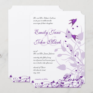 Convite Casamento de Pássaros de Amor Roxo Lilás & Lavanda