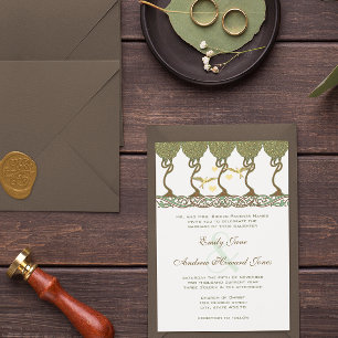 Convite Casamento de Pássaros de Amor Vintage Amarelo Art 