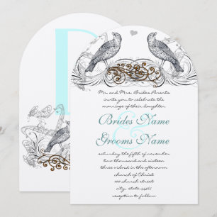 Convite Casamento de Pássaros de Amor Vintage Meadowlark