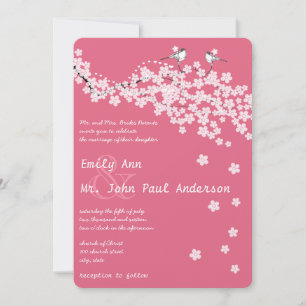 Convite Casamento de Pássaros de Amor Vintage Rosa Flor de