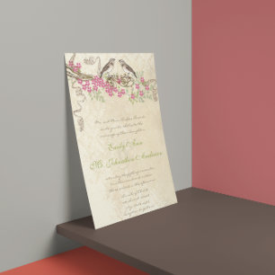 Convite Casamento de Pássaros de Cerejeira Rosa Vintage
