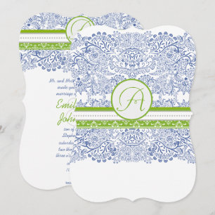 Convite Casamento de Pássaros do Amor Azul Royal Maçã Verd