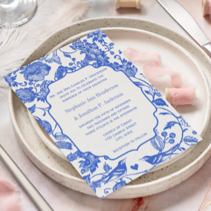 Convite Casamento de Pássaros do Amor Floral Azul Real Vin