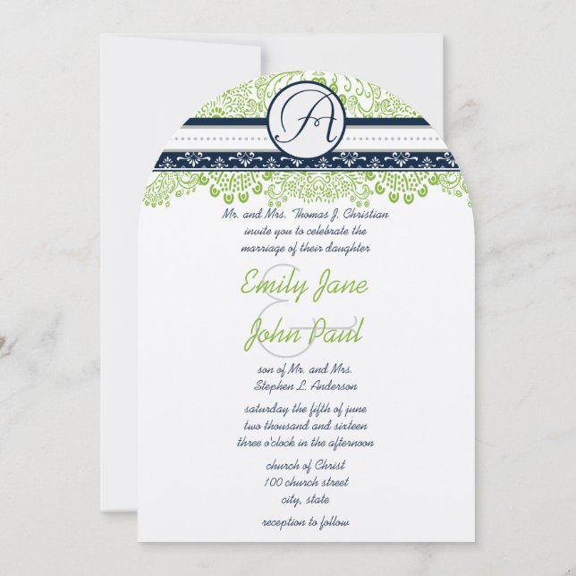 Convite Casamento de Pássaros do Amor Verde Maçã Marinho C (Verso)