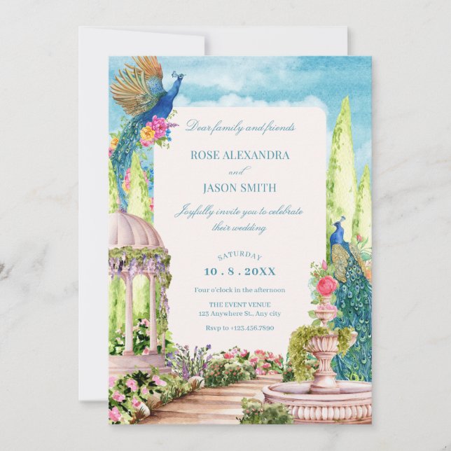 Convite Casamento de pássaros florais com sonho de aquarel (Frente)