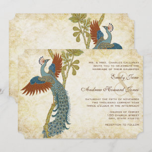 Convite Casamento de Pássaros Pavão Art Nouveau Art Deco
