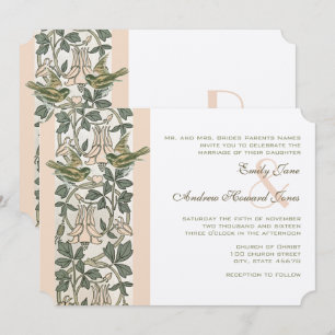 Convite Casamento de Pássaros Rosados Vintage HoneySuckle