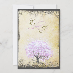 Convite Casamento de Pássaros Vintage Árvore de Lavanda Fo