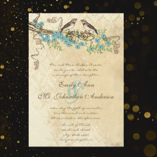 Convite Casamento de Pássaros Vintage Cerejeira em Flor Aq