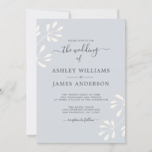 Convite Casamento de Pastel Azul com Folhagem de Marfim