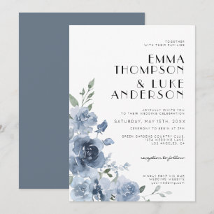Convite Casamento de Pastel Azul-Floral Elegante