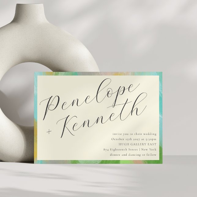 Convite Casamento de Pastel de Abstrato de Aquarela Elegan (Criador carregado)