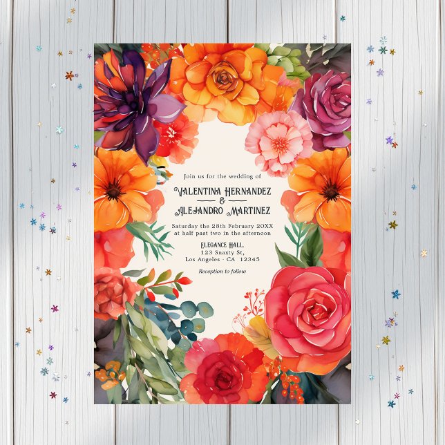 Convite Casamento de Pastel Floral Fiesta com Detalhes Cód (Pastel Floral Fiesta Wedding with Details QR Code Invitation)