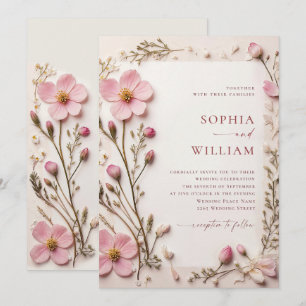 Convite Casamento de Pastel Pink Blush Boho Wildflower
