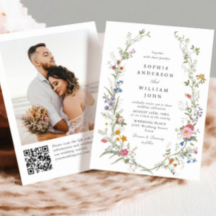 Convite Casamento de Pastel Pink Bohemian Floral Wildflowe