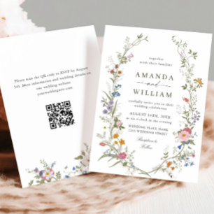 Convite Casamento de Pastel Pink Bohemian Floral Wildflowe