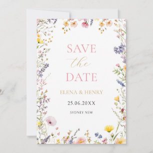 Convite Casamento de Pastel Wildflower Elegante Salvar a D