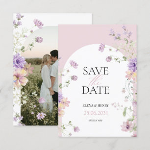 Convite Casamento de Pastel Wildflower Elegante Salvar a D