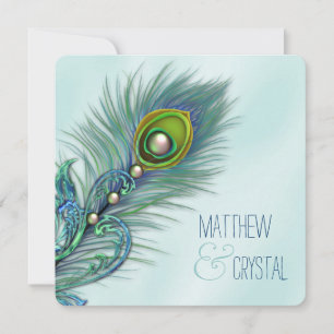 Convite Casamento de Pavão Azul Turquesa e Roxo