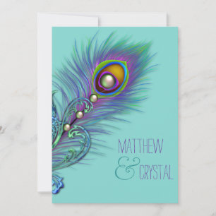 Convite Casamento de Pavão Azul Turquesa e Roxo