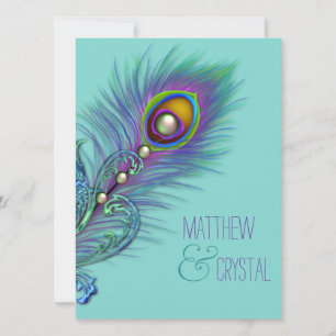 Convite Casamento de Pavão Azul Turquesa e Roxo