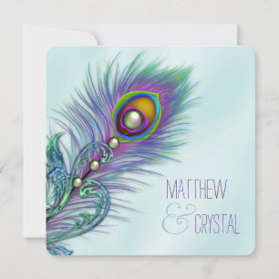 Convite Casamento de Pavão Azul Turquesa e Roxo
