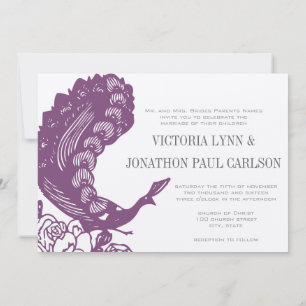 Convite Casamento de Pavão Moderno Vintage Violeta Roxo