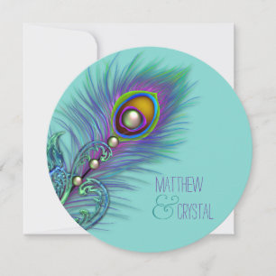 Convite Casamento de Pavão-Púrpura e Azul-Teal