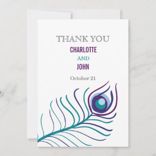 Convite Casamento de pavão roxo, azul tez Obrigado