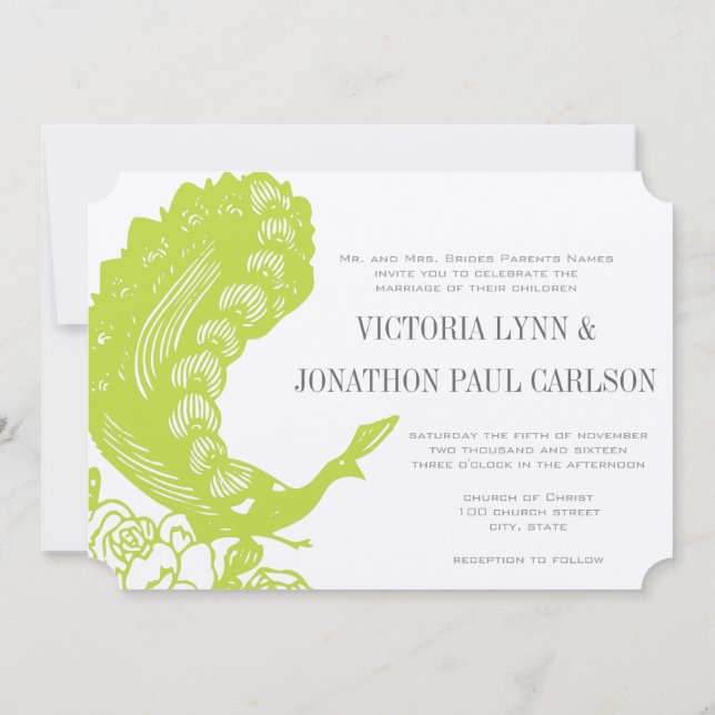 Convite Casamento de Pavão Verde Maçã (Verso)