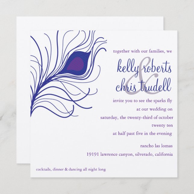 Convite Casamento de Pavock Feather (Frente/Verso)