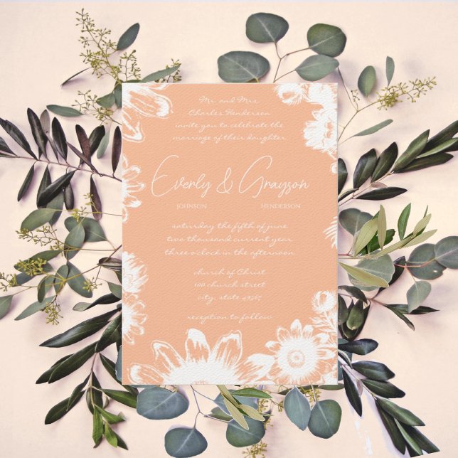Convite Casamento de Peach Boho Bohemian Wildflower (Criador carregado)